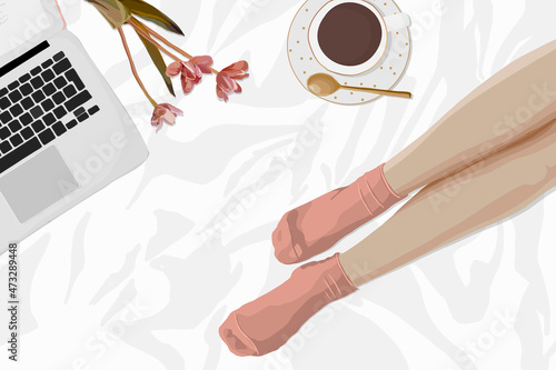 Feminine background, beauty blogger lifestyle illustration vector