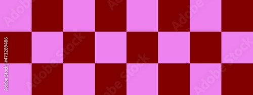 Checkerboard banner. Maroon and Violet colors of checkerboard. Big squares, big cells. Chessboard, checkerboard texture. Squares pattern. Background.