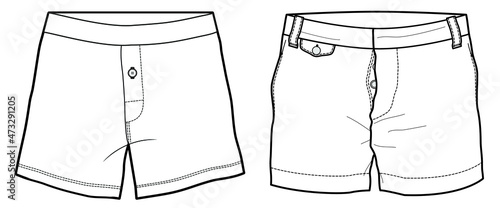 Men's shorts with button fly flat sketch vector illustration