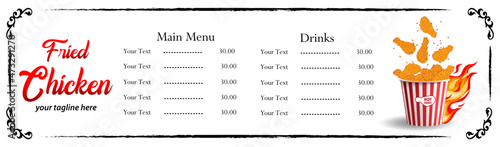 Fried chicken meat. Fast food menu design elements. Restaurant cafe menu, template design. Food flyer. Vector.