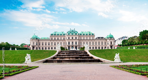 Spectacular amazing view of the Belvedere Palace in Vienna, Austria.