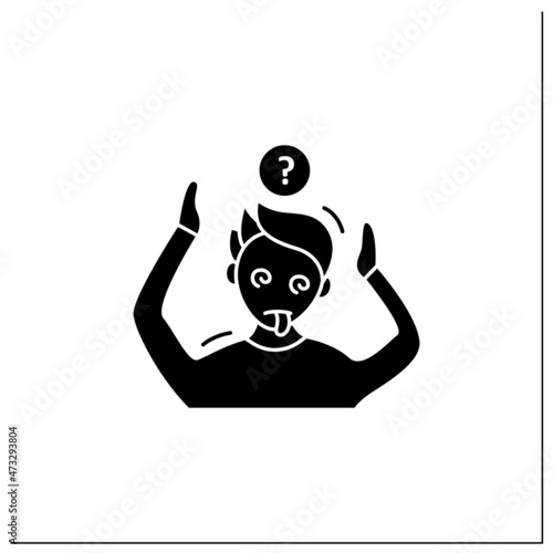 Disorganized behavior glyph icon.Behaviors appear bizarre.Strange actions. Aggression outbursts.Schizophrenia symptoms concept.Filled flat sign. Isolated silhouette vector illustration