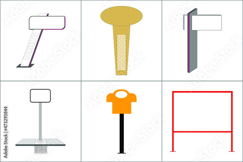 Exterior and Interior Wayfinding Signage System. office exterior monument sign, pylon sign, signage, advertising construction. Vector.
