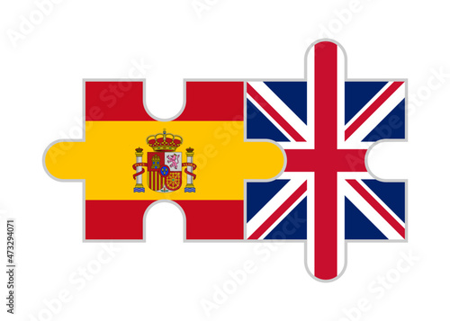 puzzle pieces of spain and uk flags. vector illustration isolated on white background	
