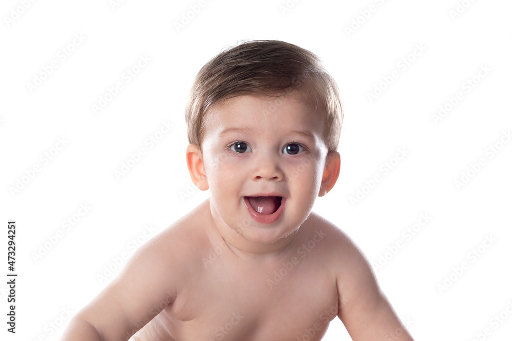 Healthy baby boy sitting on a white isolated Healthy baby boy sitting on a white isolated