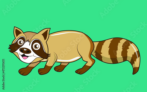 Illustration vector animal character raccoon cute style on green background. Suitable for making books, posters