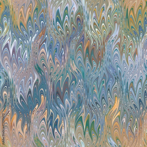 Seamless combed conch effect Turkish ebru marble surface pattern design for print. High quality illustration. Luxurious ancient art form. Wavy liquid fluid marbled book paper antique graphic design.