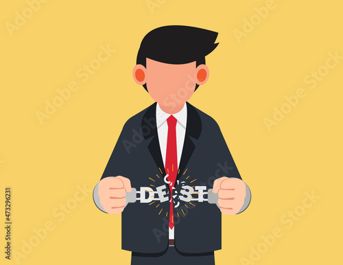 Businessman handcuffs breaking chains.Concept pay off debt from business,debt repayments by debtor and getting free from loans