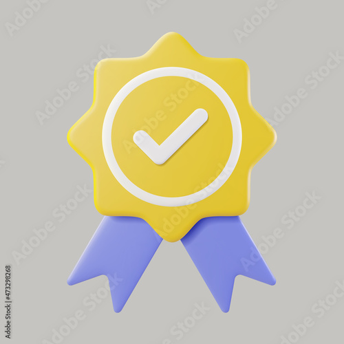 3d icon Certificate Badge vector illustration, yellow badge warranty icon with checklist and ribbon Background isolated