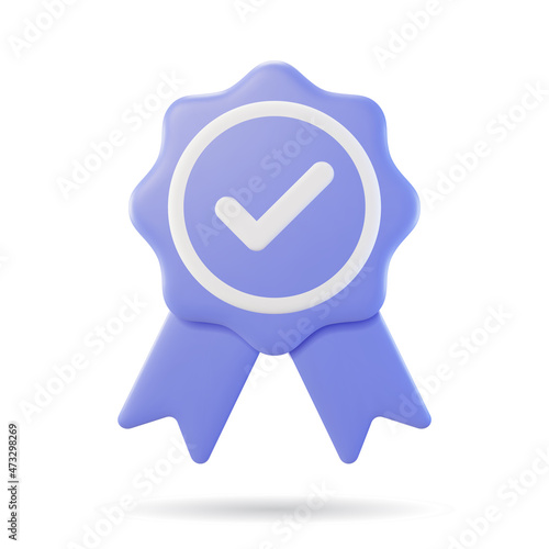 3d Guarantee costumer icon vector illustration. blue rosette badge with  checklist background isolated