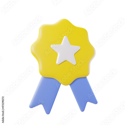 Certificate Badge 3d vector illustration, yellow badge icon with star and ribbon Background isolated