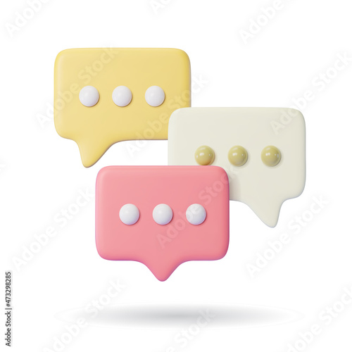 modern 3d conversation icon , 3 chat bubble with pastel color background isolated photo