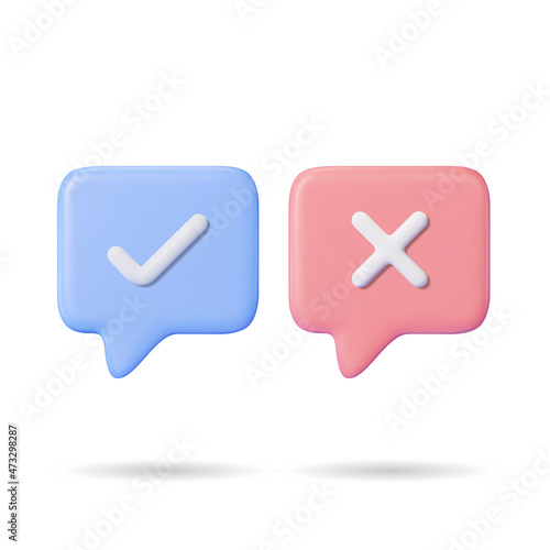dos and donts speech bubble vector illustration, 3d check and cross on bubble speech, 