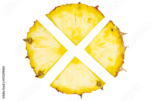 Sliced pineapple isolated from white background fruit with yellow flesh sweet and sour taste nutritious.