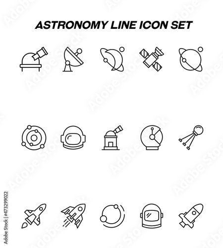 Cosmos and space concept. Collection of modern high quality astronomy line icons. Editable stroke. Premium linear symbols of observatory, locator, sonar, planet, satellite, helmet, space aircraft