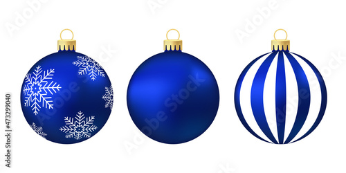 Blue Christmas tree toy or ball Volumetric and realistic color illustration