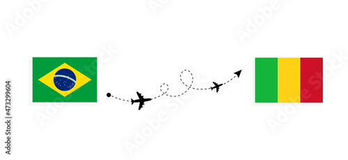 Flight and travel from Brazil to Mali by passenger airplane Travel concept