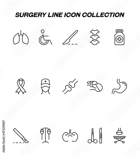 Industry concept. Collection of modern high quality surgery line icons. Editable stroke. Premium linear symbols of lungs, wheelchair, spines, knuckles, drops