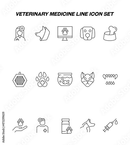 Veterinary and animal health concept. Collection of modern high quality veterinary line icons. Editable stroke. Premium linear symbols of veterinarian, dog in neck brace, teeth etc
