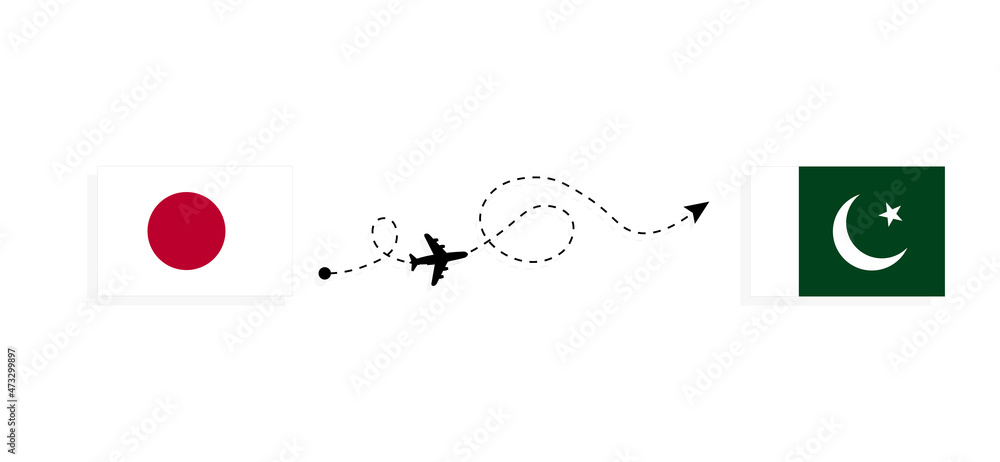 Flight and travel from Japan to Pakistan by passenger airplane Travel concept Flight and travel from Japan to Pakistan by passenger airplane Travel concept