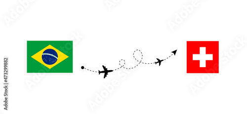 Flight and travel from Brazil to Switzerland by passenger airplane Travel concept