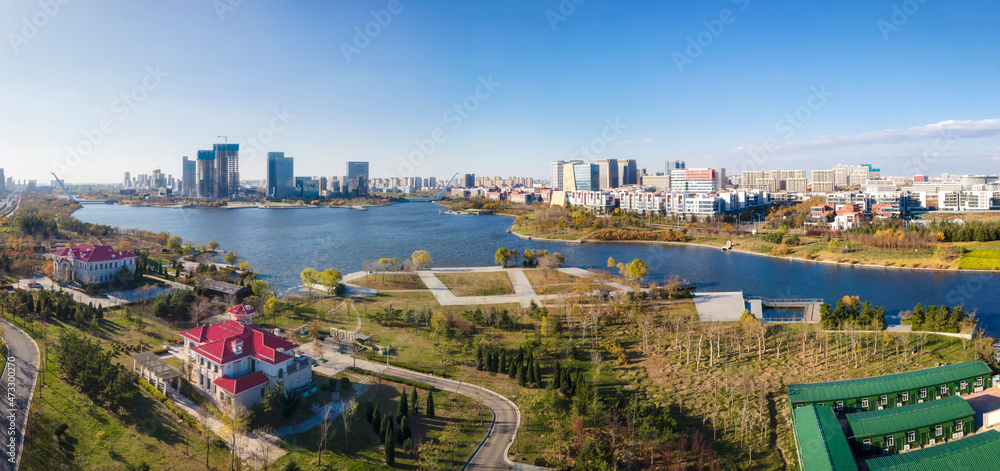 Aerial photography of the city scenery of Qingdao High-tech Zone