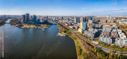 Aerial photography of the city scenery of Qingdao High-tech Zone