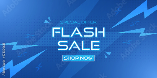 Flash sale banner. Abstract blue technology background