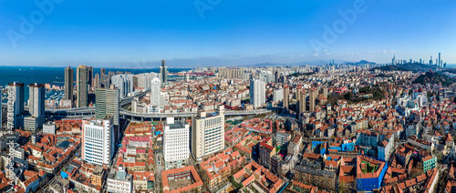 Aerial photography China Qingdao city architecture skyline