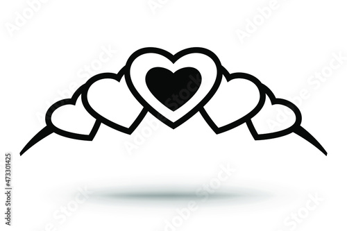 Tiara with hearts. The crown of the princess. The silhouette of the crown is isolated on white.