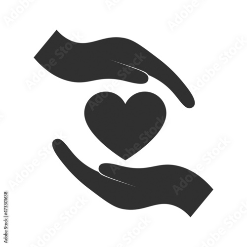 Heart between two hands icon. Icon for mobile applications or for websites in gray, black. Vector illustration for charity logo, charitable organization, help and love symbol