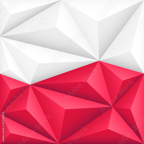 Abstract polygonal background in the form of colorful red and white stripes of the Polish flag. Polygonal flag of Poland.