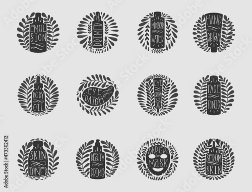 Logo symbol icon element set.Vintage hand drawn style. Stamp for round form.