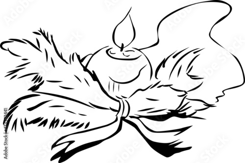 The Christmas headdress consists of an almost burned out candle surrounded by twigs tied with a ribbon
