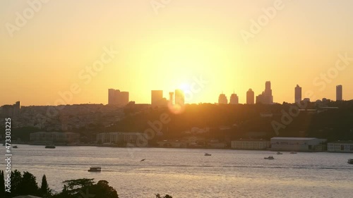 Silgouette footage of Istanbul Buildings and 15 July Martyrs Bridge from Nakkastepe Nation's Garden. photo