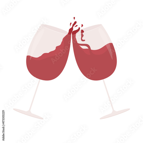 Red wine toast semi flat color vector object. Full realistic item on white. Alcoholic beverage to celebrate event isolated modern cartoon style illustration for graphic design and animation