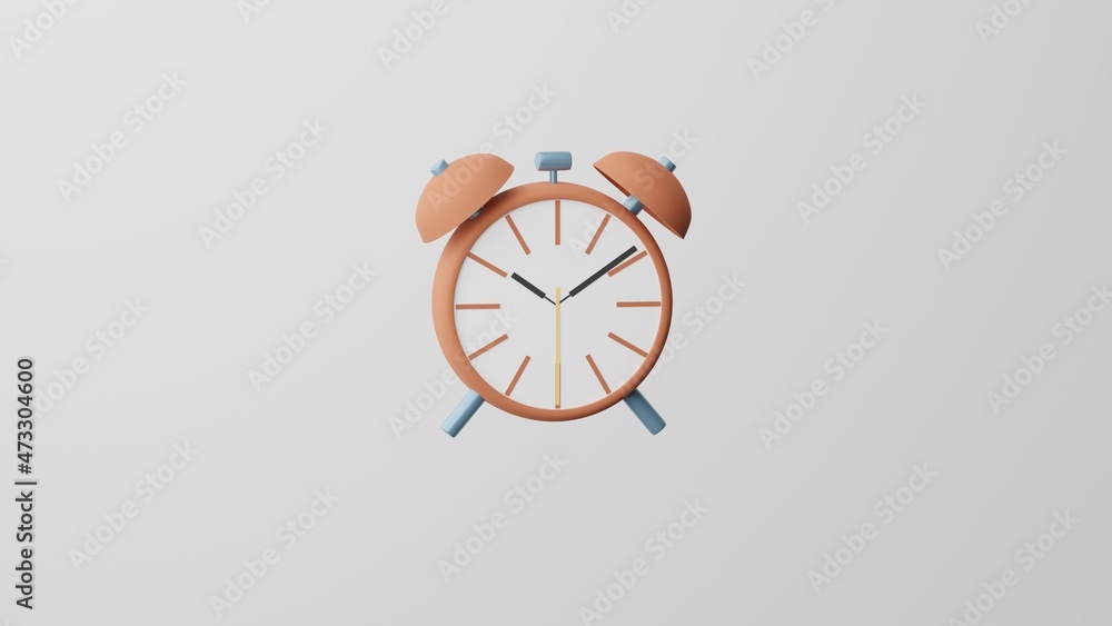 Minimalism Alarm Clock, clock emoji, time symbol. On white background. 3d render Minimalism Alarm Clock, clock emoji, time symbol. On white background. 3d render