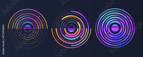 Abstract stream information with circles array and binary code. Filtering machine algorithms. Modern Big data visualization. Information analytics concept. Sorting data. Vector technology background.