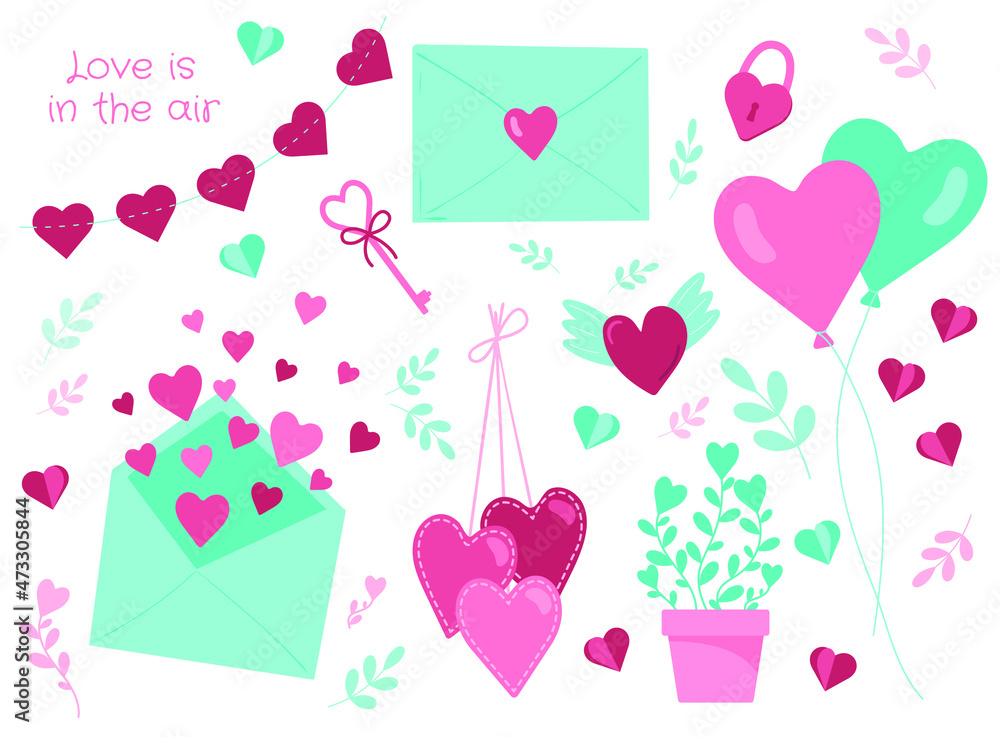 Vector illustration set of elements for st. Valentine's day. 