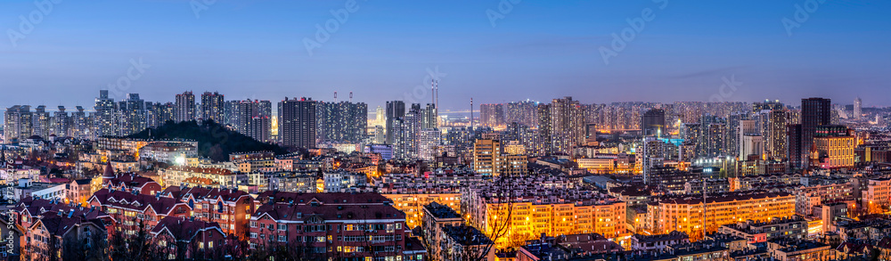 Aerial photography of Qingdao city night view