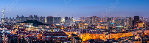Aerial photography of Qingdao city night view