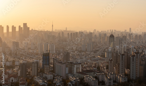 Aerial photography of Qingdao city architecture landscape skyline