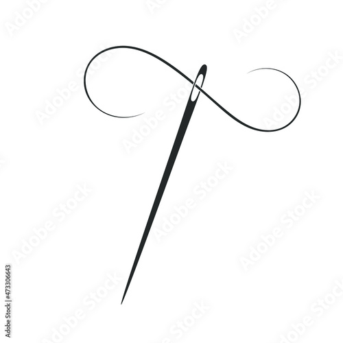 Needle graphic icon. Sign sewing needle with thread isolated on white background. Hand sewing symbol. Vector illustration