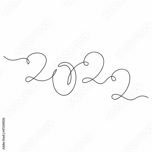 Vector abstract continuous one single simple line drawing icon of asymmetric 2022 new year in silhouette sketch.