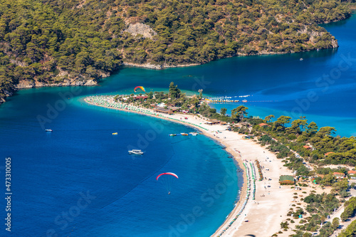 Panoramic view of Oludeniz beach and Blue lagoon, Fethiye, Turkey. © javarman