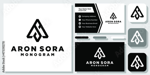 Initials Letters AS SA Monogram Geometric Modern Simple Logo Design with Business Card Template