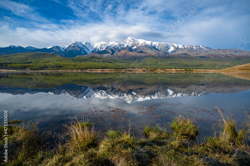  View of Dzhangyskol lake in Eshtykel plateau, Altai Republic, Siberia, Russia