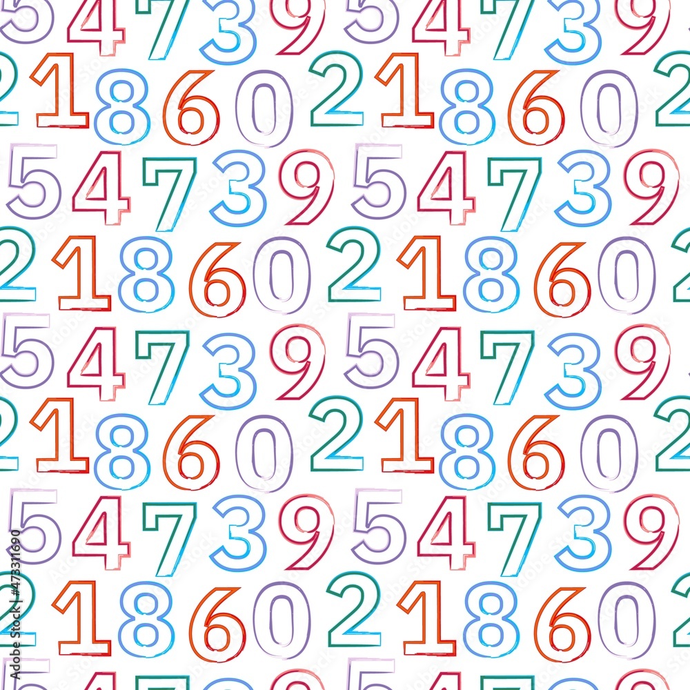 Seamless pattern with a set of colored numbers for kids. Brush stroke texture. Vector illustration