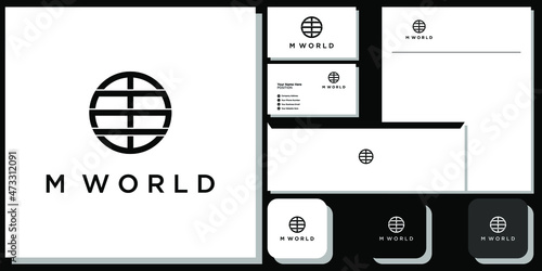 m world combination symbol circle simple with brand identity template 