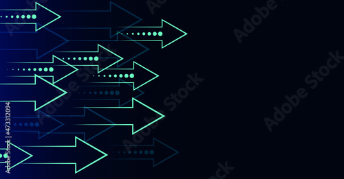 vector banner with arrows of different sizes. flat image of moving forward arrows on dark background